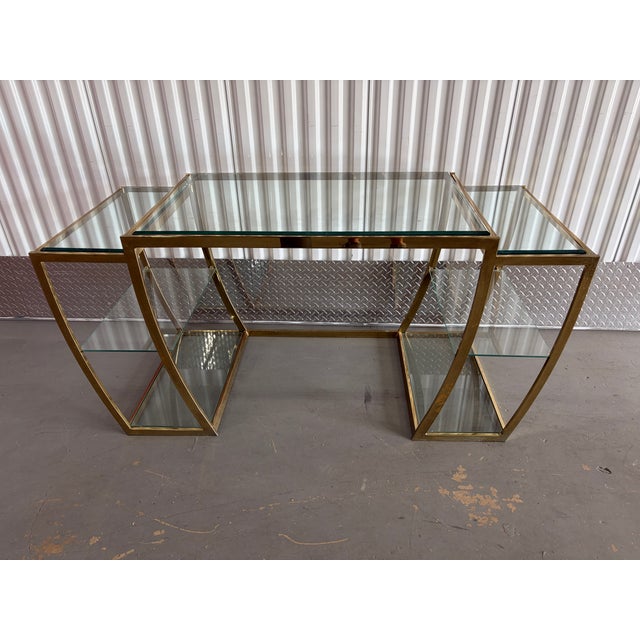 Hollywood Regency Hollywood Regency Brass Vanity / Desk in the Milo Baughman Style. Circa 1970s For Sale - Image 3 of 18