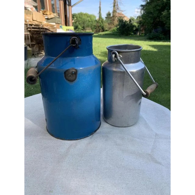Blue Blue and Aluminum Milk Cans, 1950s, Set of 2 For Sale - Image 8 of 8