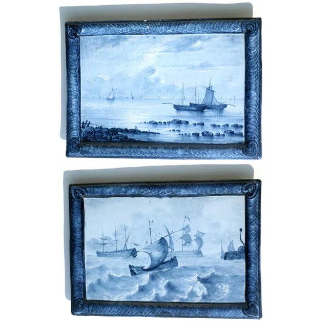 Marine Landscape Ceramic Tiles by Emile Gallé, Set of 2 For Sale - Image 11 of 11