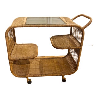 Vintage Wicker Bar Cart For Sale