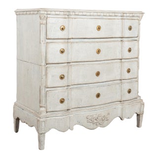 18th Century Danish Rococo Large White Chest of Four Drawers For Sale