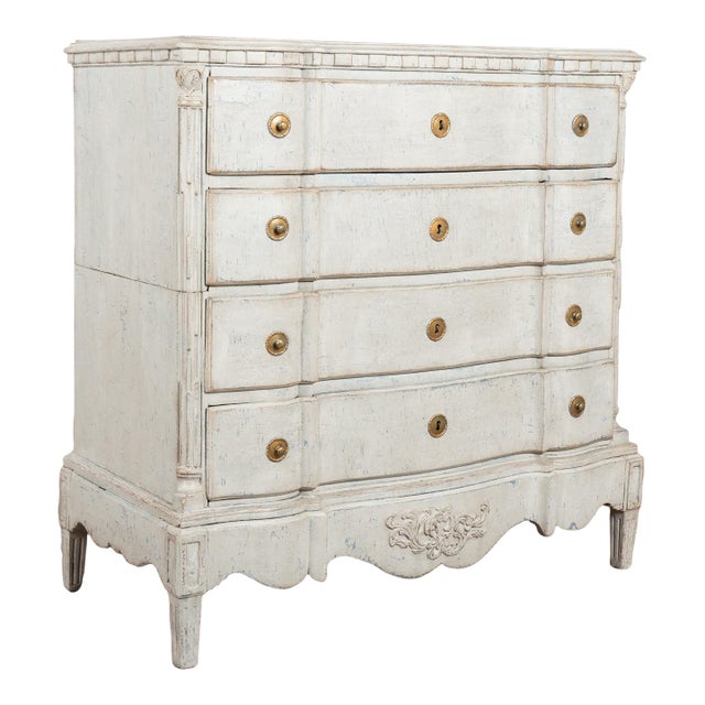 Mid 18th Century Danish Rococo Large White Chest of Four Drawers For Sale
