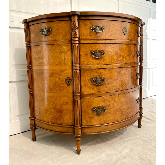 Wood Traditional Burl Sunburst Inlay Wood Demi-Lune Chest of Drawers Commode For Sale - Image 7 of 12