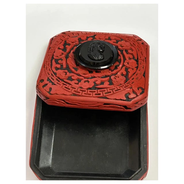1900 - 1909 Ooak Cinnabar Box/ Antique Jet Cameo For Sale - Image 5 of 12