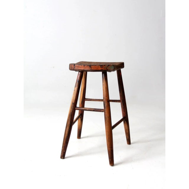 Antique Sadldle Seat Wooden Stool For Sale - Image 9 of 12