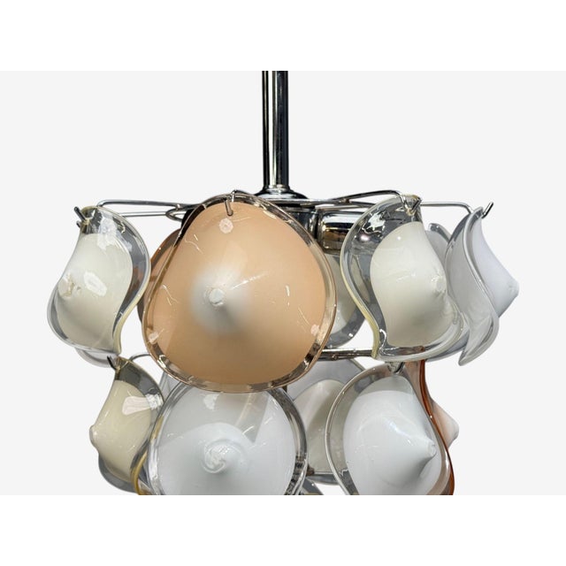 Mid-Century Modern, Orange and White Murano Glass, Chrome, Pendant Light, 1960s For Sale In New York - Image 6 of 12