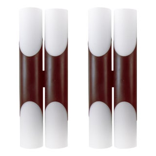 Brown and White Double Glass Wall Sconces from Neuhaus, Germany, 1970s, Set of 2 For Sale