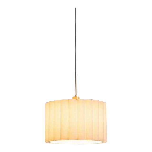 Scalloped Pendant Light - Weathered Brass, White Linen, Diffuser, Dimmable For Sale
