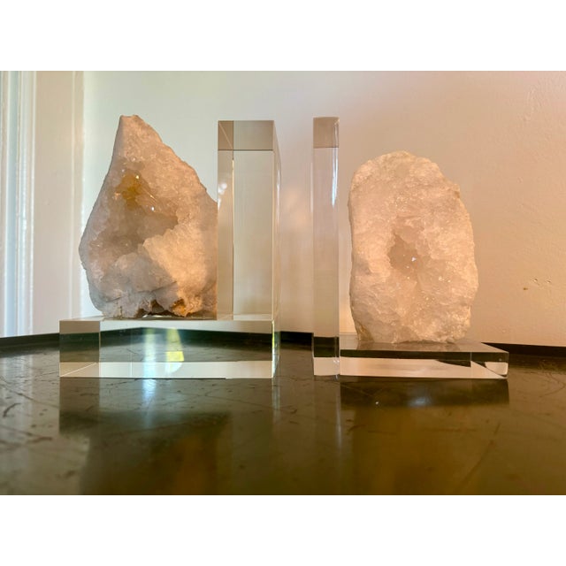 Organic Geode & Lucite Bookends - Set of 2 For Sale - Image 9 of 10