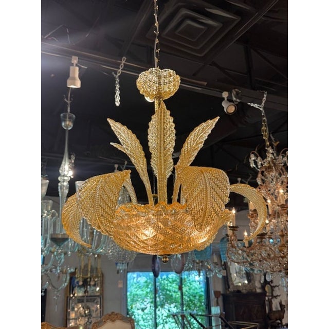 Transitional Amber Colored Murano Glass Leaf Chandelier For Sale - Image 3 of 5