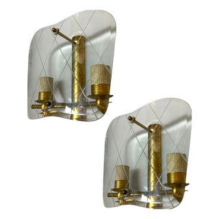 Glass and Brass Sconces from Pietro Chiesa, 1940s, Set of 2 For Sale