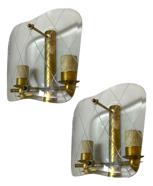 Glass and Brass Sconces from Pietro Chiesa, 1940s, Set of 2