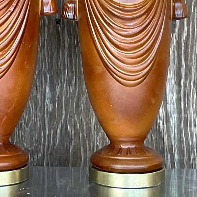 Chocolate Vintage Boho Glazed Ceramic Swag Lamps - a Pair For Sale - Image 8 of 14