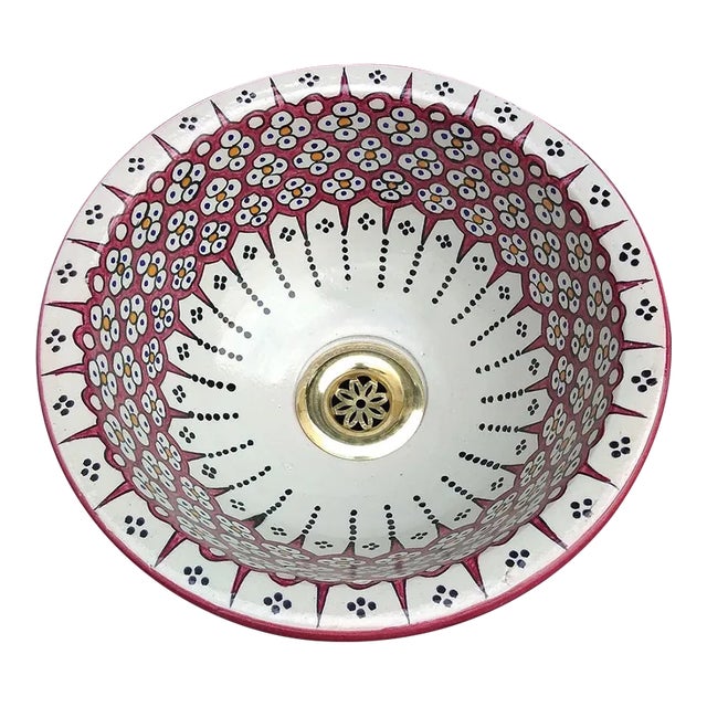 Contemporary Ceramic Floral Hand-Paint Bar Sink For Sale