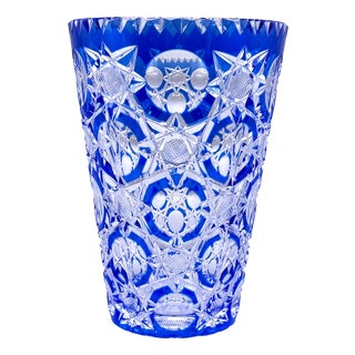 Art Deco Blue Cut-to-Clear Crystal Constellation Vase by Steven & Williams, 1930s For Sale