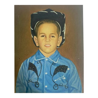Mid 20th Century Portrait Oil on Canvas Painting of Cowboy Signed, Korea 1958 For Sale