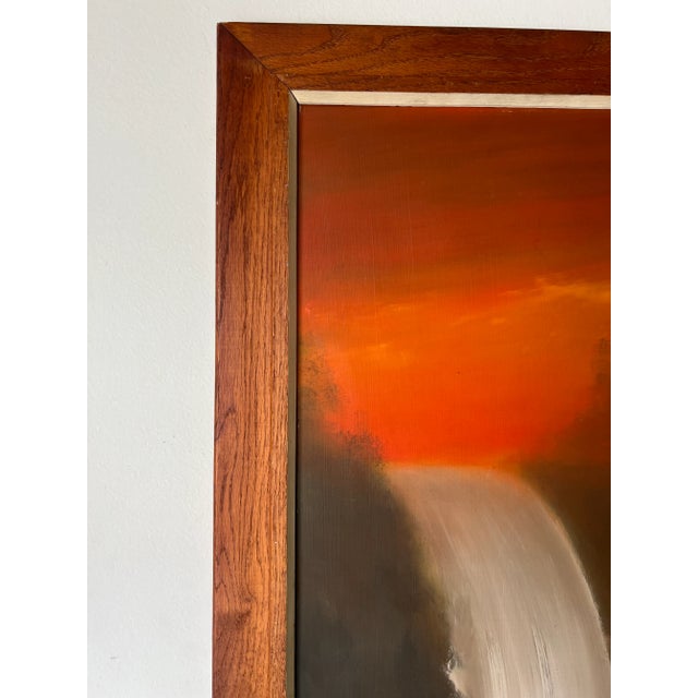 Wood 70's Vintage Stevens Waterfall Landscape Oil Painting, Framed/ Sold For Sale - Image 7 of 13