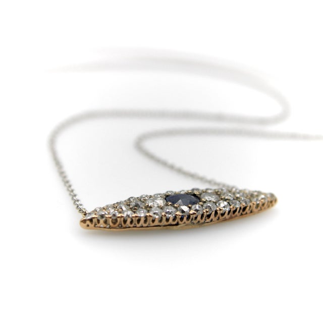 Late 19th Century Victorian 14k Gold Diamond and Sapphire Eye-Shaped Pendant Necklace For Sale In Los Angeles - Image 6 of 10