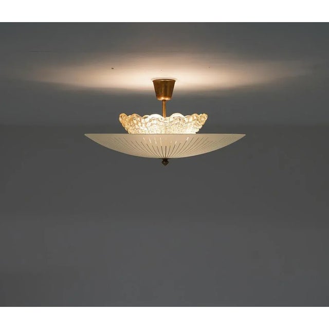 1950s Modern Scandinavian Glass Flush Mount attributed to Orrefors,1950s For Sale - Image 5 of 8