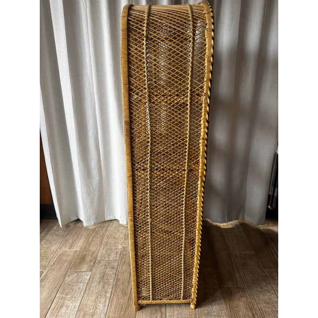 Vintage Asian Boho Chic Wicker Rattan Arched Peacock Etagere Display Book Shelf For Sale In Los Angeles - Image 6 of 9