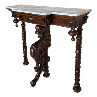 Antique Italian Renaissance Revival Carved Figural Bust, Winged Lions Head For Sale