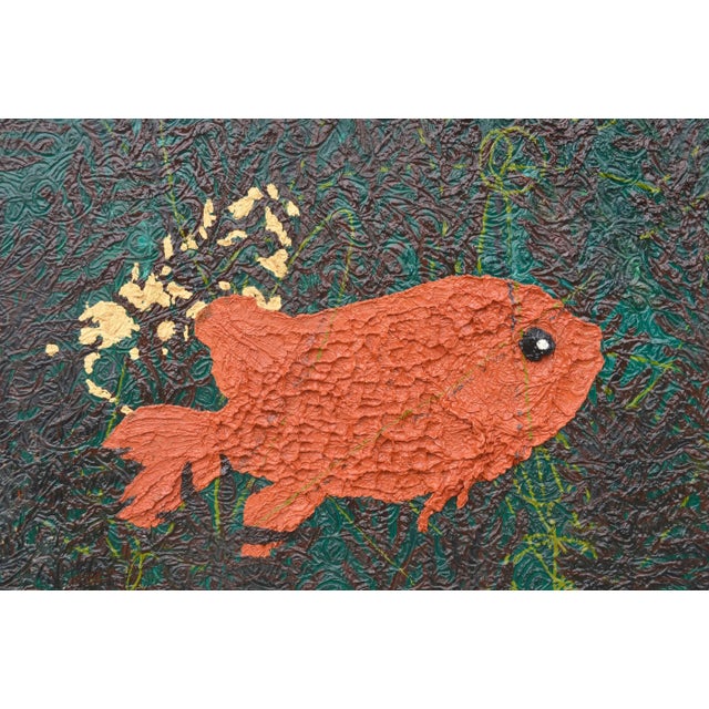 Stunning modernist impasto painting of a goldfish with coral reminiscent of California Abstract Expressionist painter Joan...
