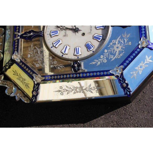 Large 19th Century Venetian Mirror Wall Clock Music Box For Sale - Image 3 of 13