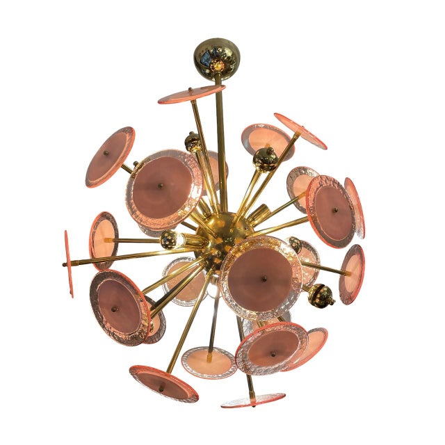 Sputnik Pink Lamp Murano Glass Disc, 1960s For Sale - Image 4 of 8