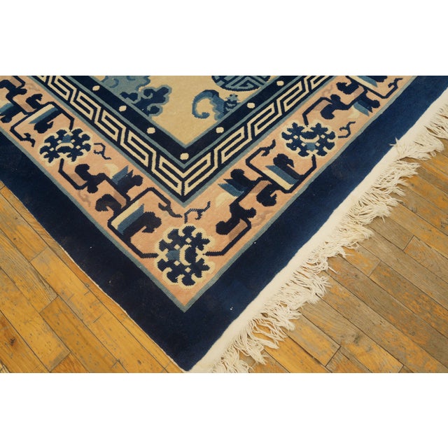 Late 20th Century 1980s Beige Asymmetric Vintage Chinese Peking Rug 9' X 12' Knotted Wool Carpet For Sale - Image 5 of 5