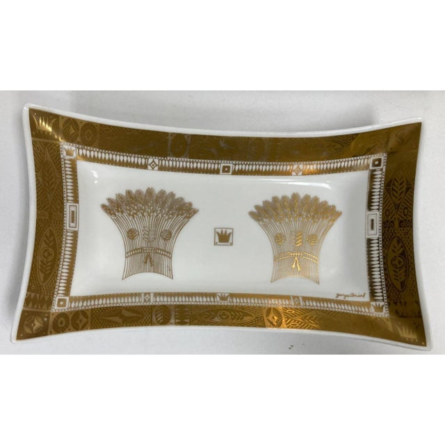 Gold 1960s Georges Briard Milk Glass Bowl With Golden Harvest Design Art Deco Style For Sale - Image 8 of 13