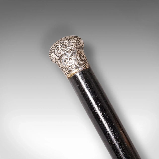 Wood Antique Dandy’s Walking Cane, English, Stick, Ebonised, Victorian, 1889 Hallmark For Sale - Image 7 of 9