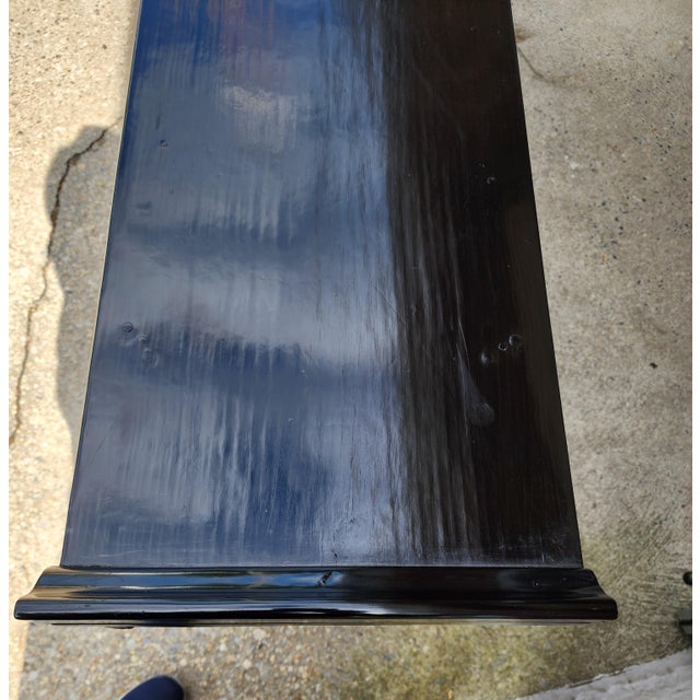 Late 20th Century Monumental Antique Style Chinese Bamboo Alter Console Table With Black Lacquer Top For Sale - Image 12 of 16