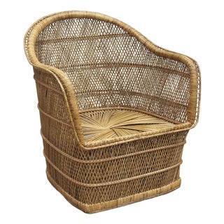 Vintage Woven Wicker Arm Chair For Sale