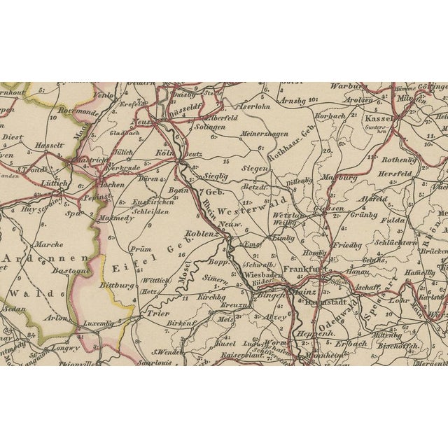 Striking 19th-century map titled "Deutschland und angränzende Länder zur Übersicht der Eisenbahnen und Hauptstrassen"...