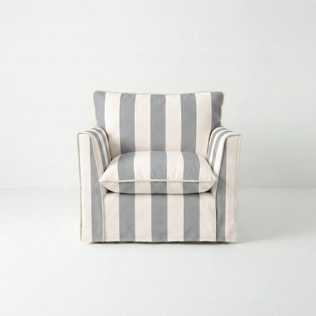 Not Yet Made - Made To Order Sophie Conran Coco Armchair - Garden Grey Stripes with Knife Edge Cushion For Sale - Image 5 of 5