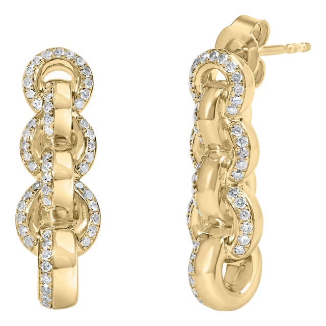 14K Yellow Gold Plated .925 Sterling Silver 1/2 Cttw Diamond Chain Link Drop Earrings, A Pair (H-I Color, I1-I2 Clarity) For Sale