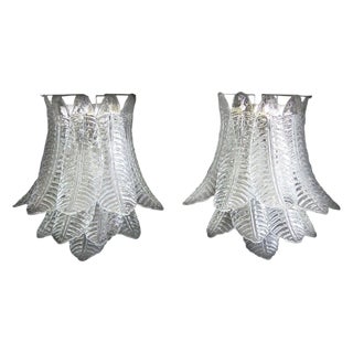 Italian Felci Leaf Sconces in the style of Barovier & Toso, Set of 2 For Sale