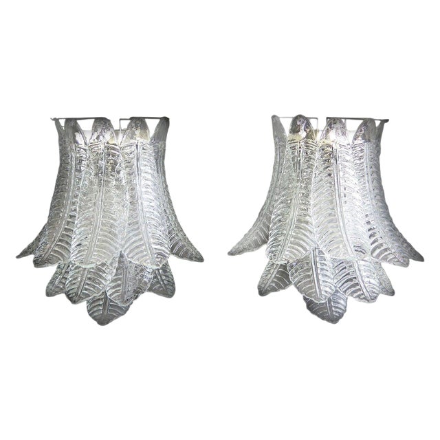Italian Felci Leaf Sconces in the style of Barovier & Toso, Set of 2 For Sale