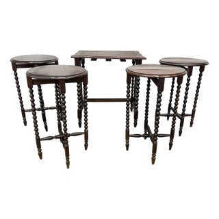 Antique Jacobean Revival Bobbin Nesting Table Suite With Four Folding Side Tables For Sale