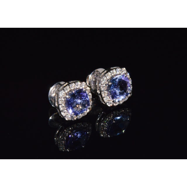 Certified Natural 2.35cts vs F Diamond Tanzanite Halo Stud Earrings, A Pair For Sale - Image 4 of 11
