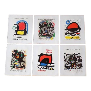 Vintage Mid 20th C. Modern Abstract Joan Miro Lithographs - Set of 6