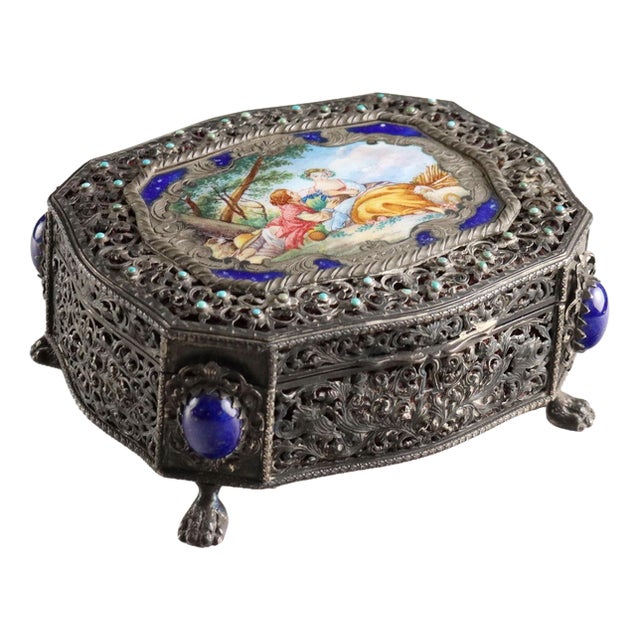 Silver and Enamel Box For Sale
