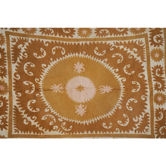 Copper Caramel Toned Suzani Throw Blanket | Hand Embroidered Boho Wall Art 4'4'' X 5'2'' For Sale - Image 8 of 14