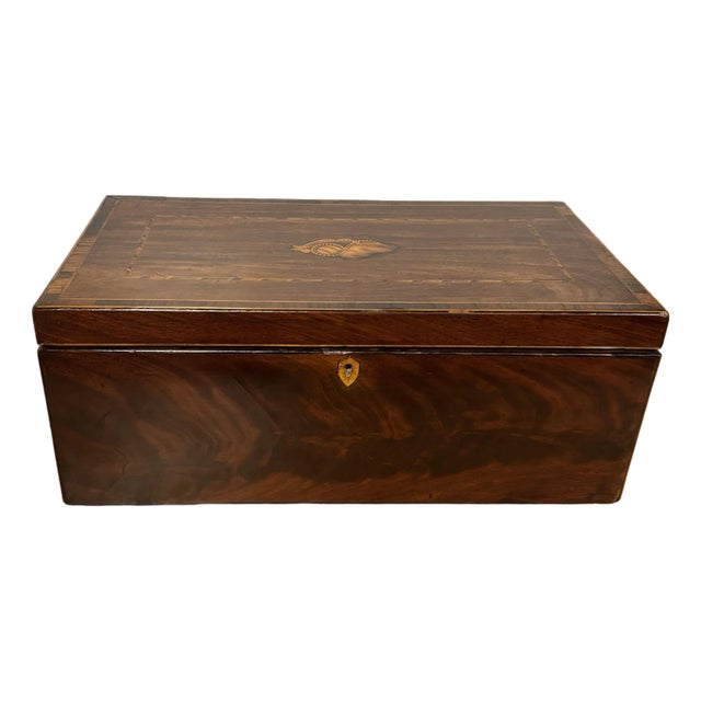 Antique English Box With Shell Design Inlay For Sale