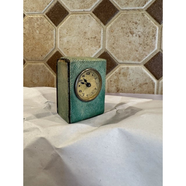 Metal Antique Miniature Swiss Carriage Clock With Guilloche Enamel For Sale - Image 7 of 15