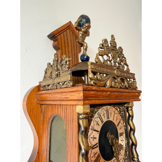 Mid-Century Dutch Baroque Revival Wall Clock with Atlas Pediment from Warmink Zaanse, 1950s For Sale - Image 9 of 14