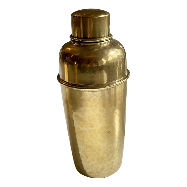 MCM Brass Cocktail Shaker in Hammered Finish, 1950s For Sale
