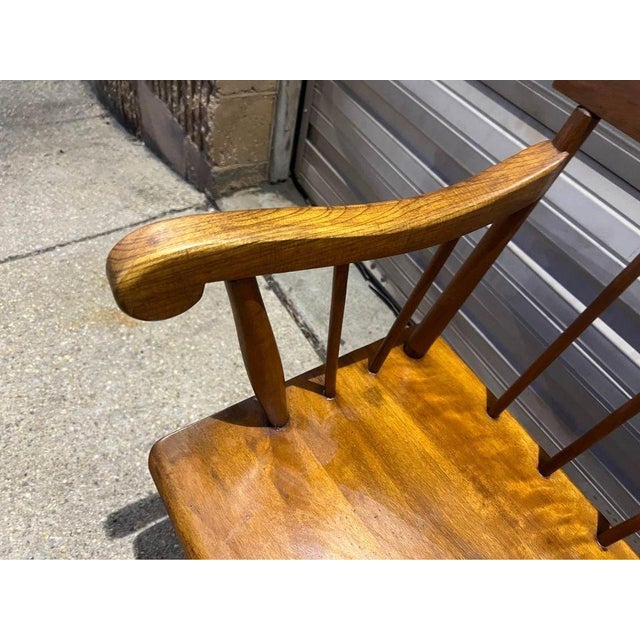 Late 20th Century Vintage American Primitive Style Spindle Back Solid Cherry Bench For Sale - Image 5 of 9