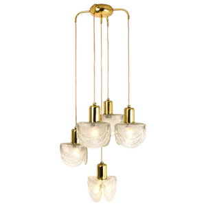 Cascading Textured Glass and Brass Chandelier, Austria, 1960s