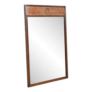 Drexel Heritage Hollywood Regency Chinoiserie Walnut and Burl Wood Wall Mirror